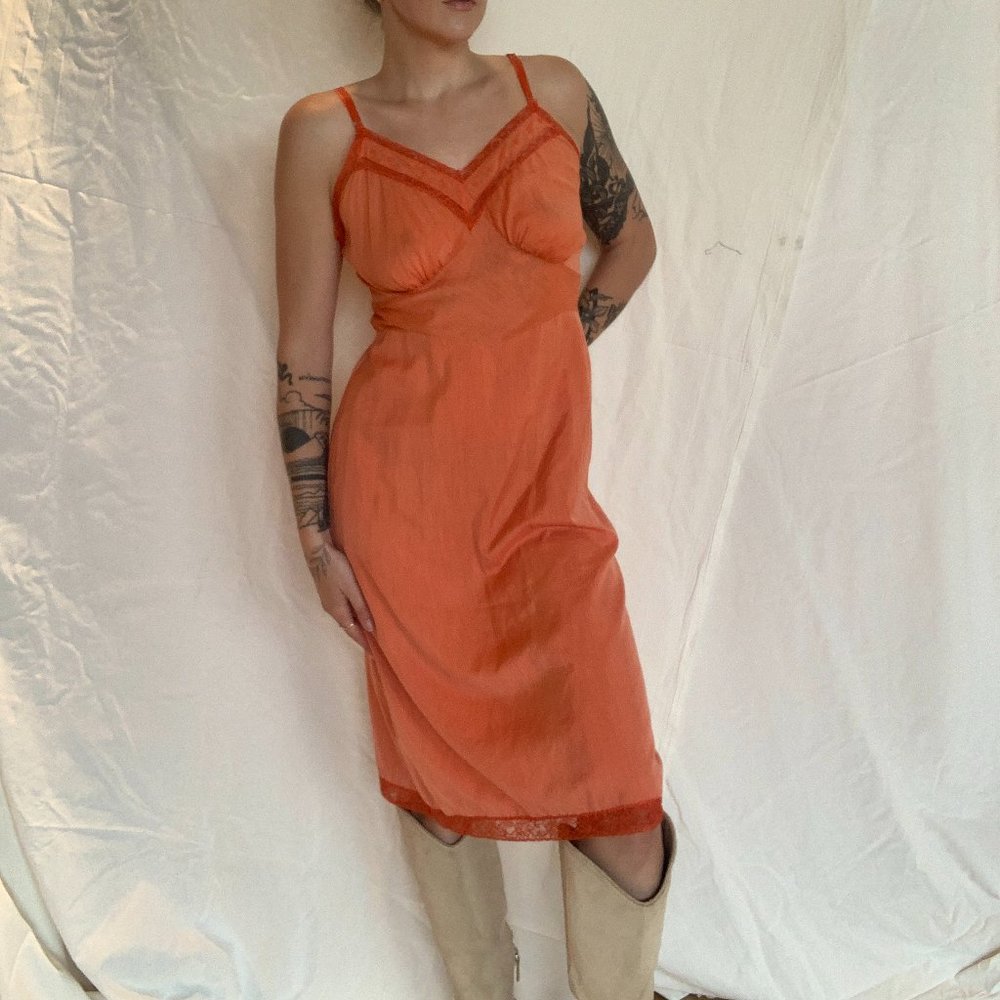 Vintage 60's Bloodorange Lace Trim Slip